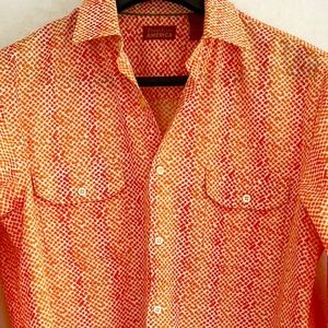 Perry Ellis America 100% Cotton Men's Orange Print Hip Shirt L